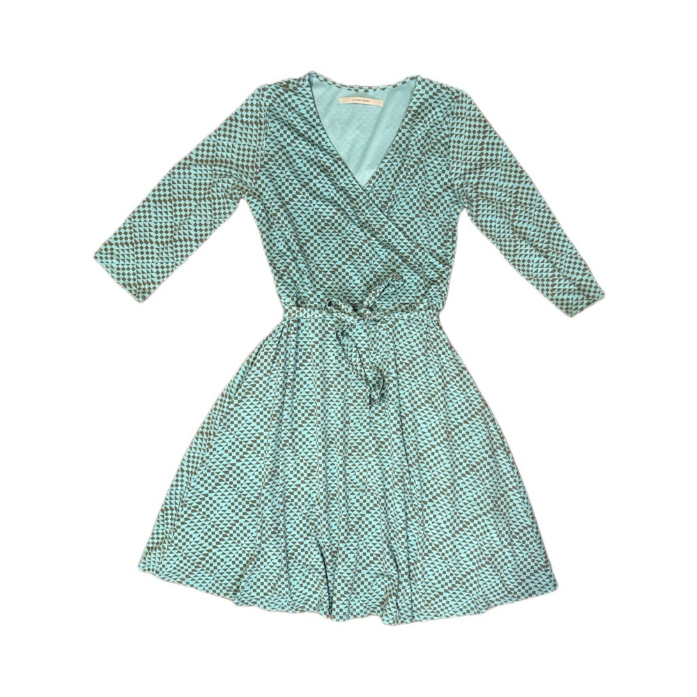 41 Hawthorn Teal Kaylee faux wrap Geometric 3/4 Sleeve Dress